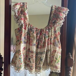 FARM Rio Delicate Forest Scarves Square Neck Embroidered Blouse, Small